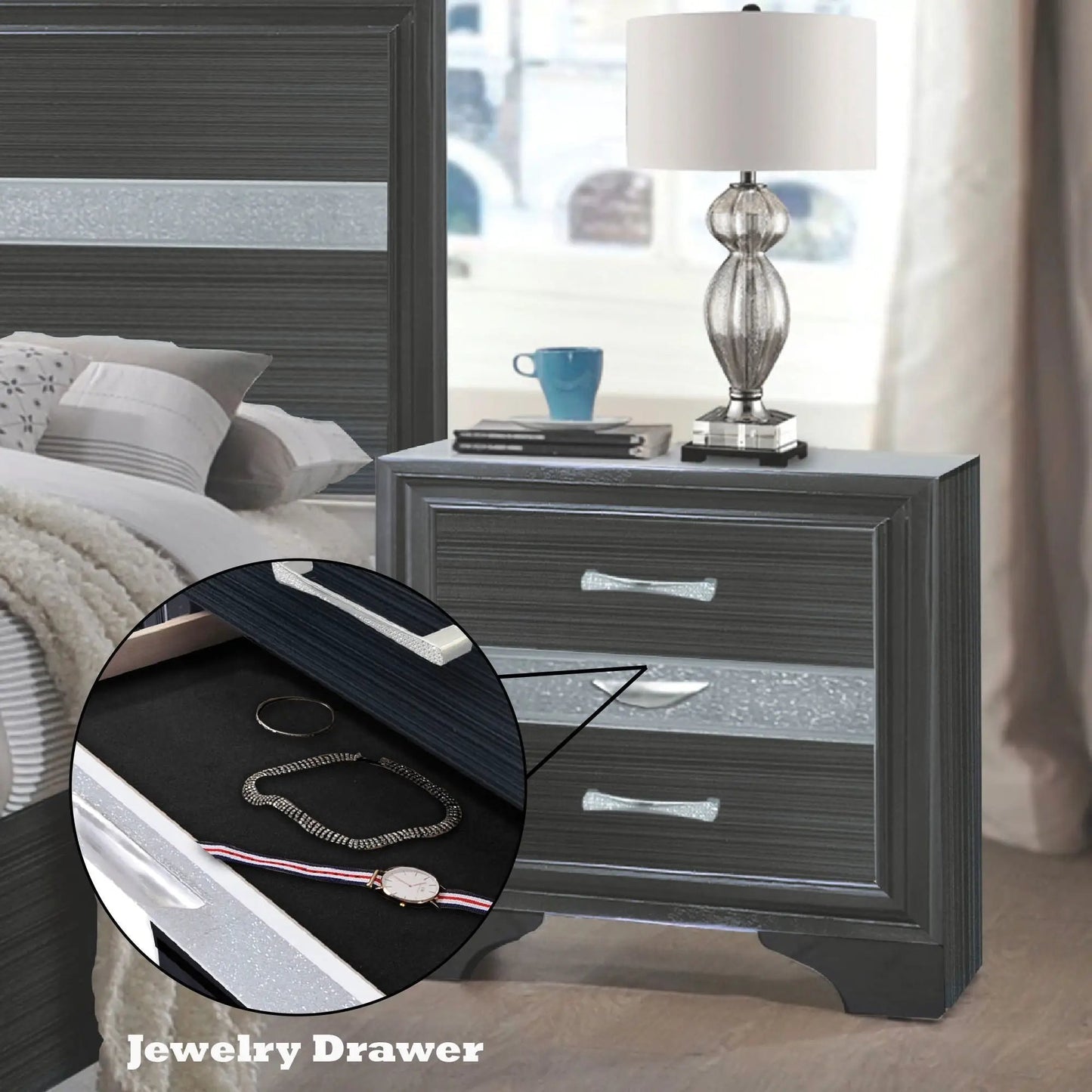 Naima Chic Nightstand With Jewelry Drawer