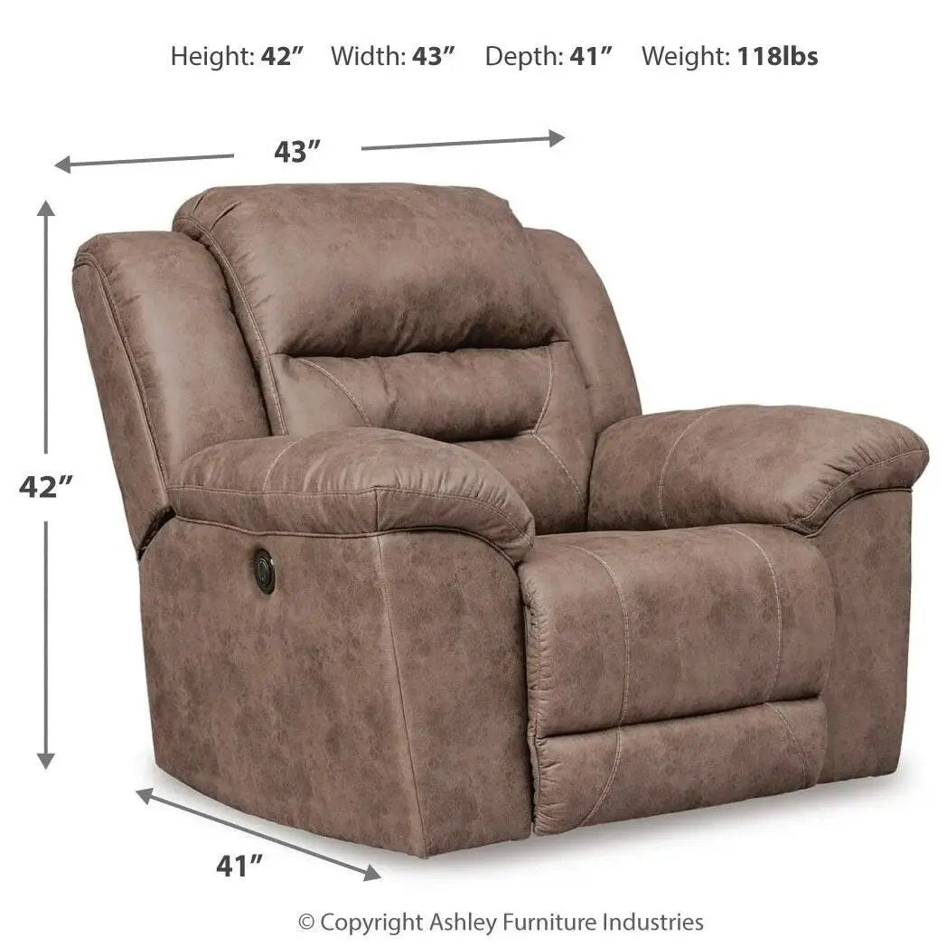 Stoneland Power Recliner by Unique Piece Furniture in brown faux leather, plush rocker chair on Tampa Home & Garden Store