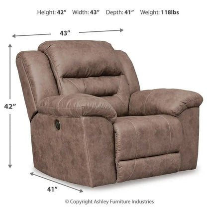 Stoneland Power Recliner by Unique Piece Furniture in brown faux leather, plush rocker chair on Tampa Home & Garden Store