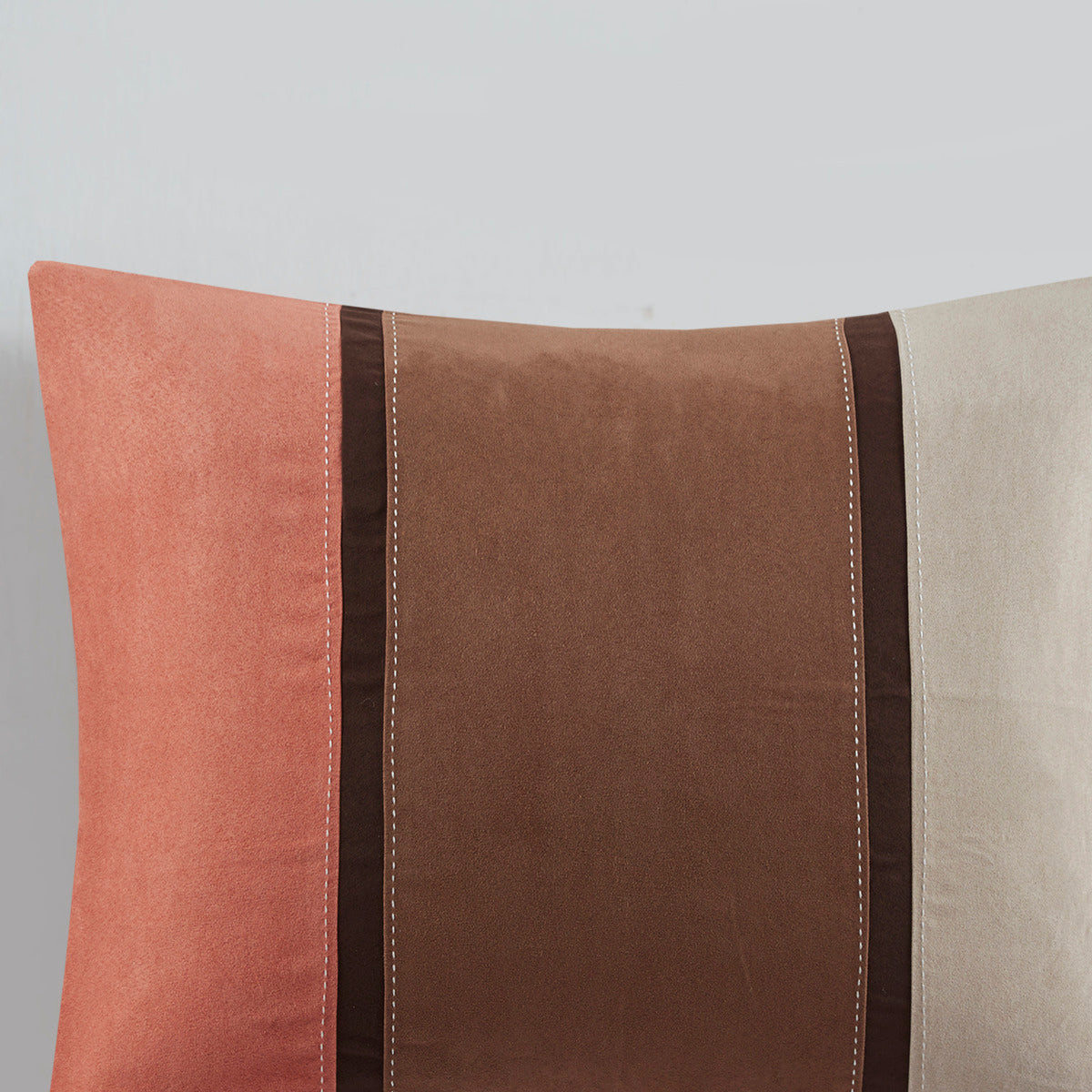 Faux suede comforter set decorative pillow in coral brown beige with stitching HouseOfZazla on Tampa Home & Garden Store