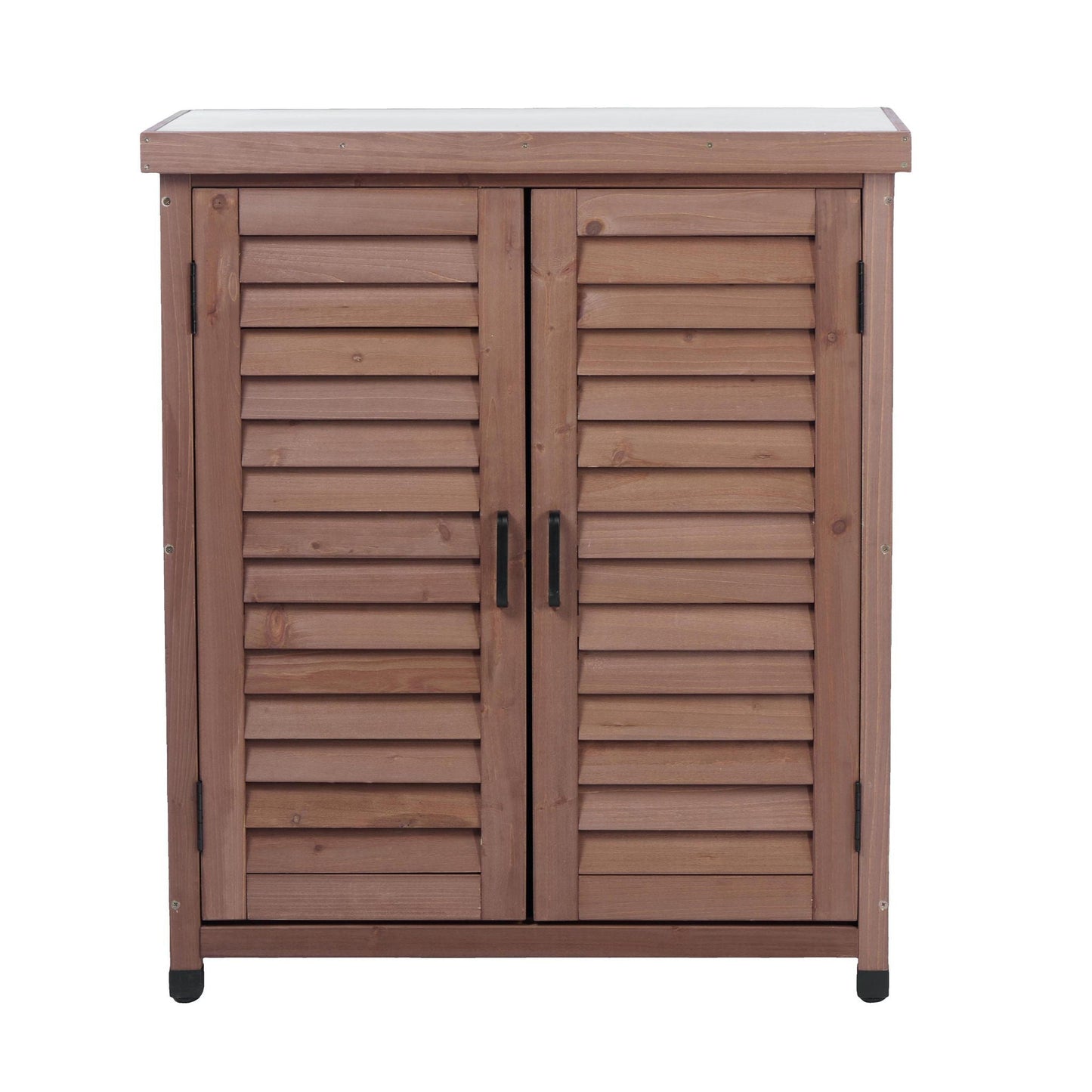 Outdoor Potting Bench With Metal Top and Cabinet