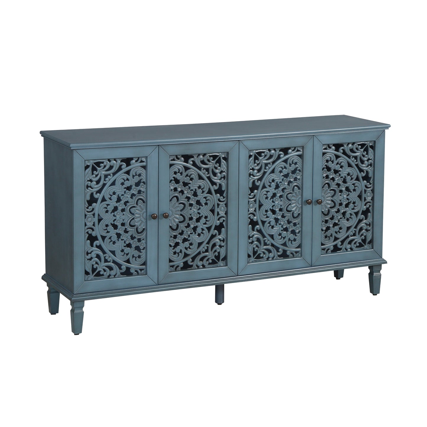 60in antique teal buffet cabinet with floral carvings and adjustable shelves on Tampa Home & Garden Store