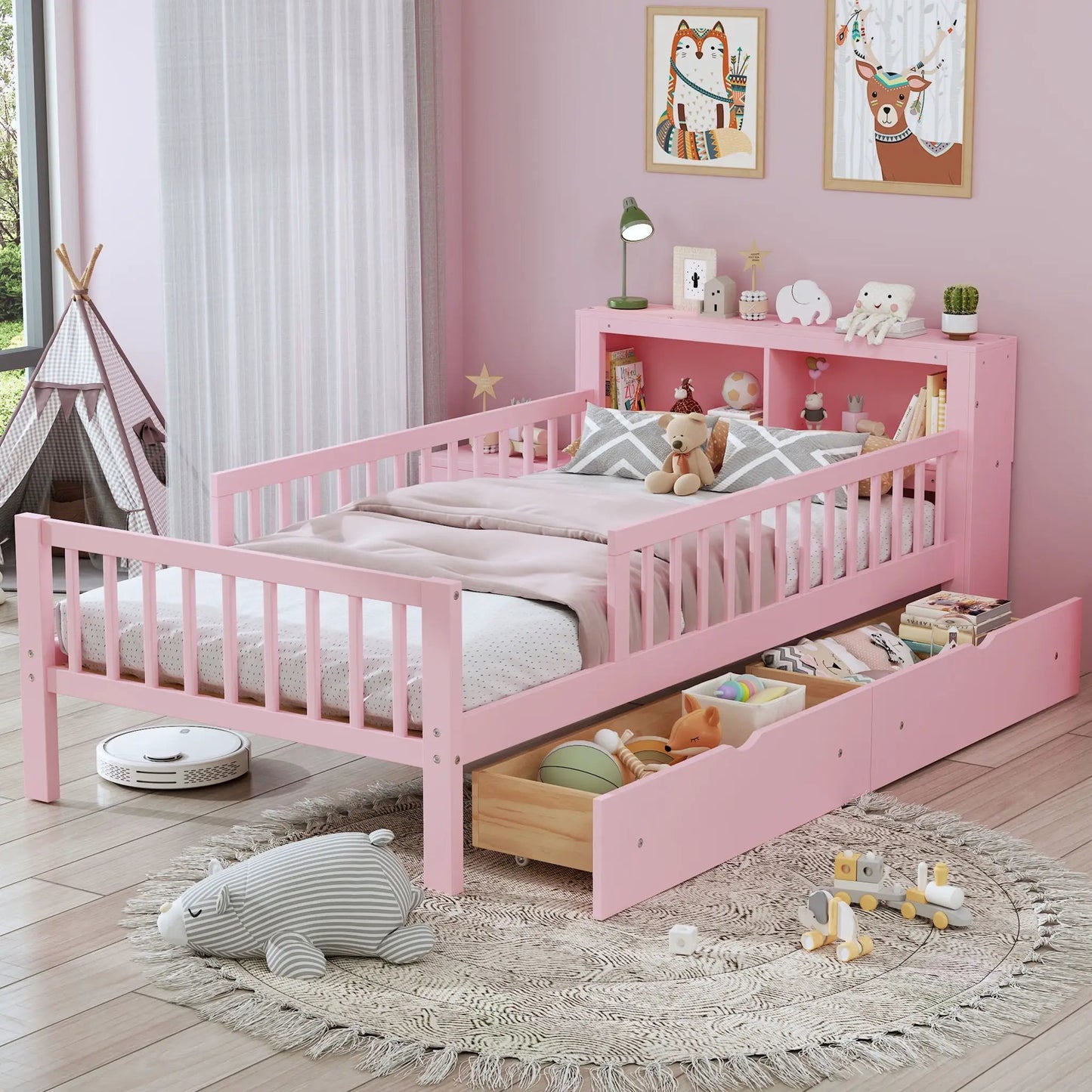 Bed With Headboard Storage and Under Bed Drawers