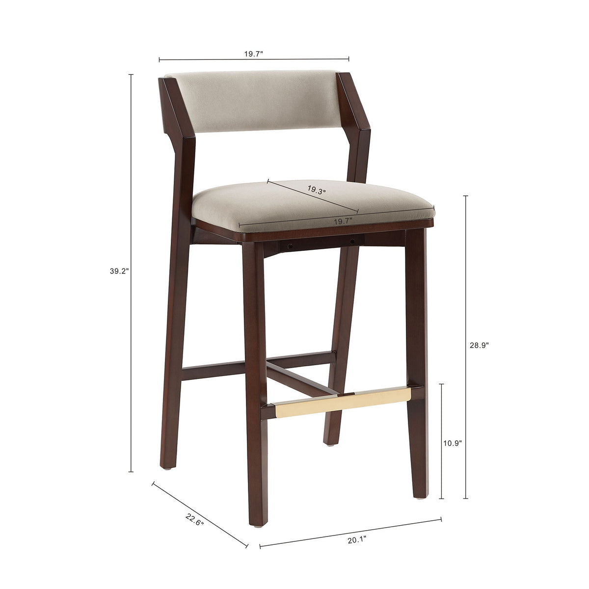 Bar height barstool with backrest in pearl silver upholstery, dark wood frame by HouseOfZazla on Tampa Home & Garden Store