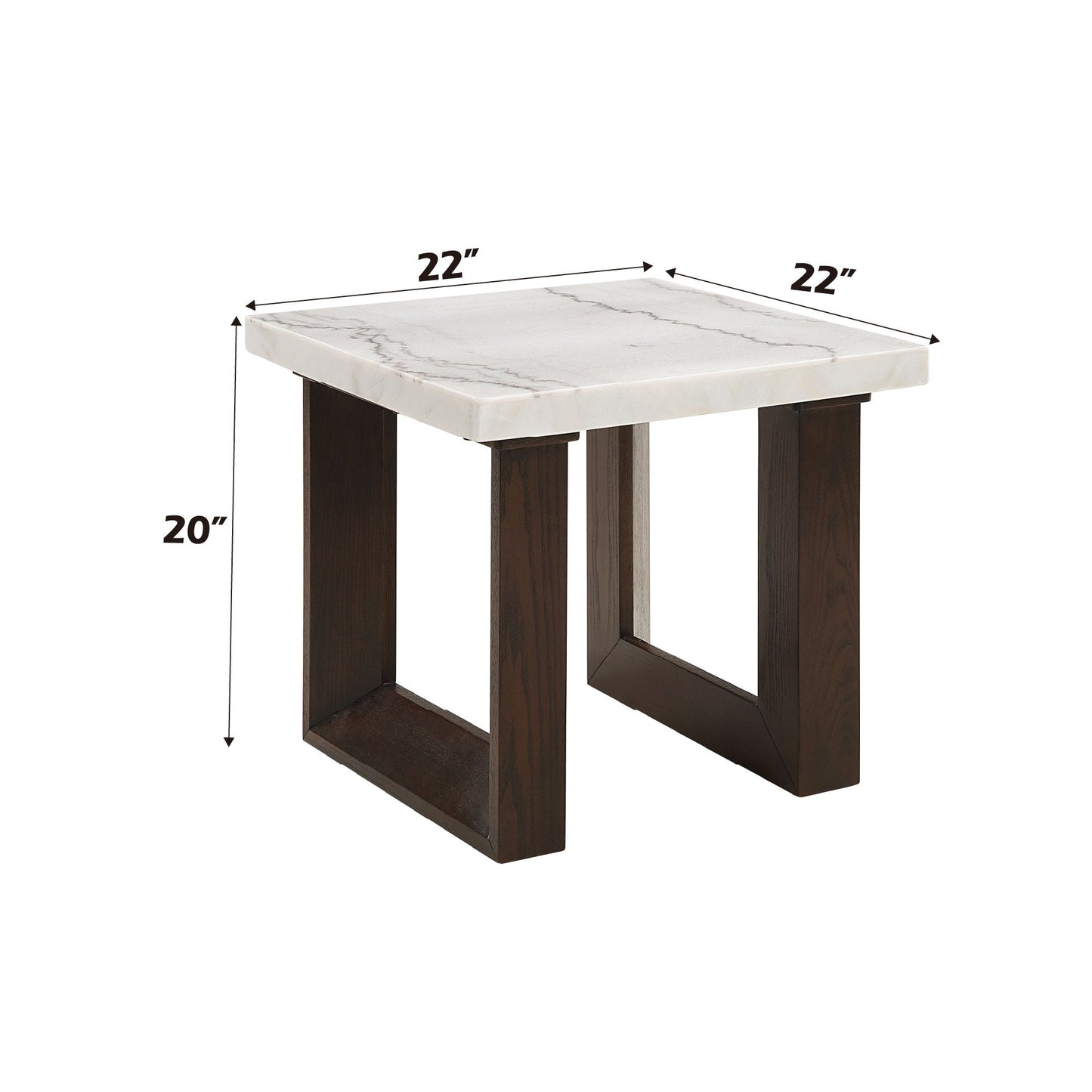 Edwyn Natural Marble Top End Table by HouseOfZazla, square 22in marble top with brown legs on Tampa Home & Garden Store