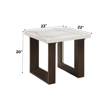 Edwyn Natural Marble Top End Table by HouseOfZazla, square 22in marble top with brown legs on Tampa Home & Garden Store