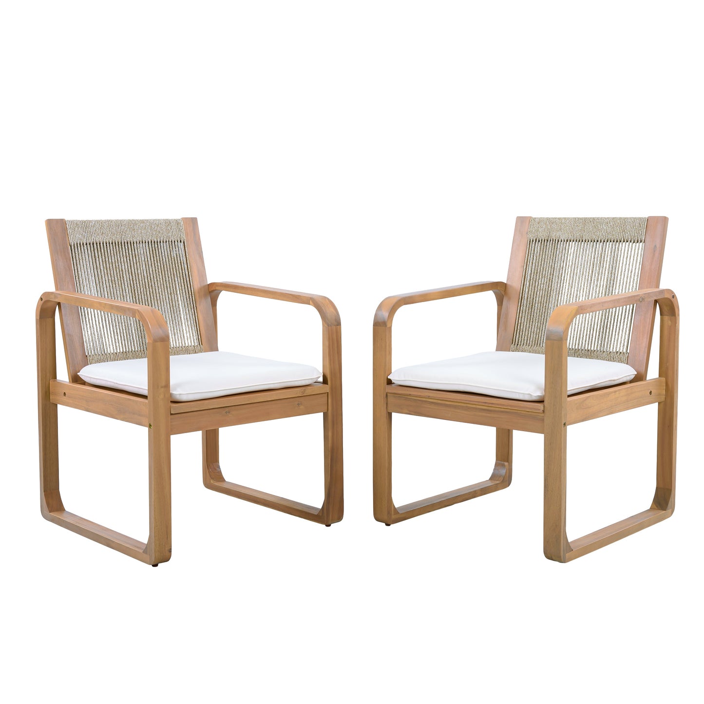 Two Outdoor Dining Chairs and Acacia Wood Rope
