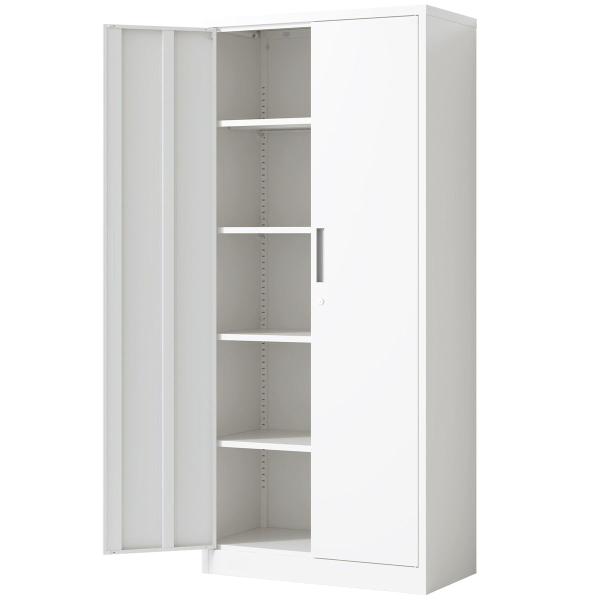 Steel garage storage cabinet with adjustable shelves and lock in white on Tampa Home & Garden Store