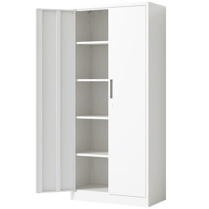 Steel garage storage cabinet with adjustable shelves and lock in white on Tampa Home & Garden Store
