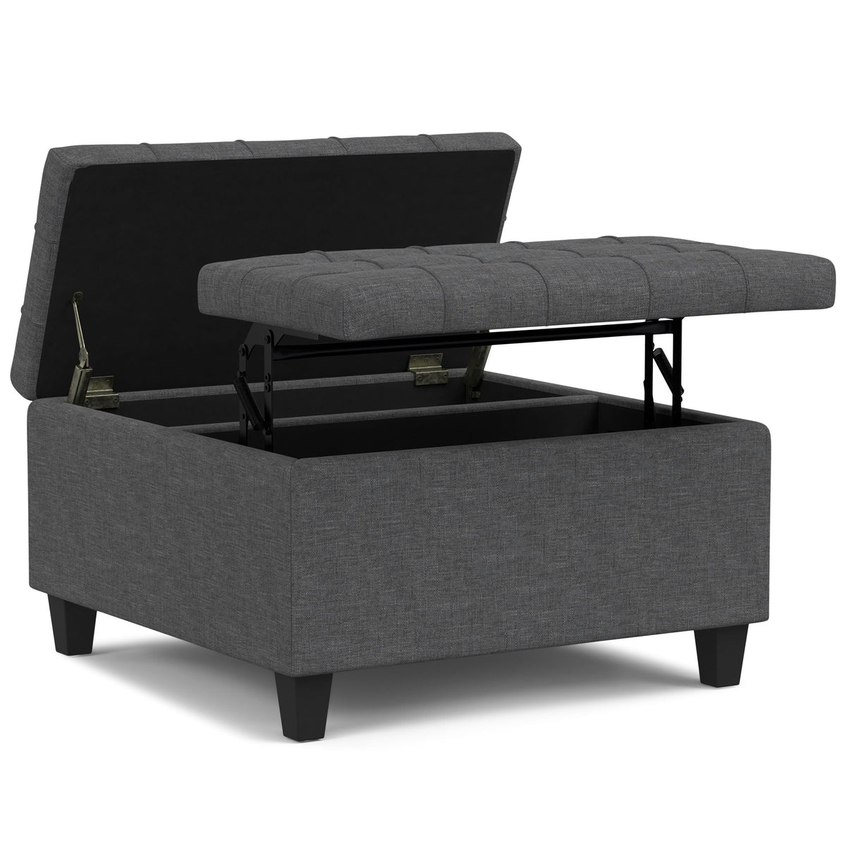 Harrison Tufted Lift Top Storage Ottoman gray fabric interior storage by HouseOfZazla on Tampa Home & Garden Store