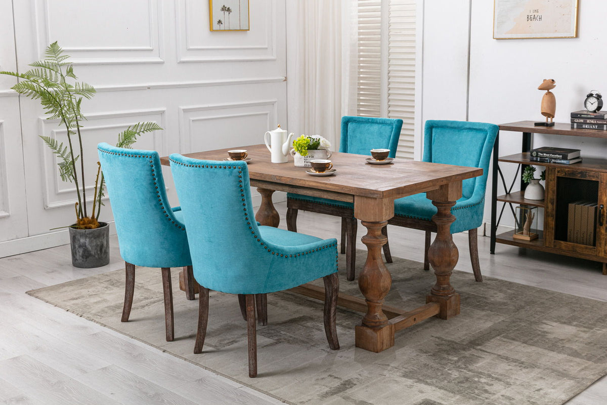 Ultra Side Dining Chair, Nail Head set of 2 in turquoise velvet with dark wood legs on Tampa Home & Garden Store