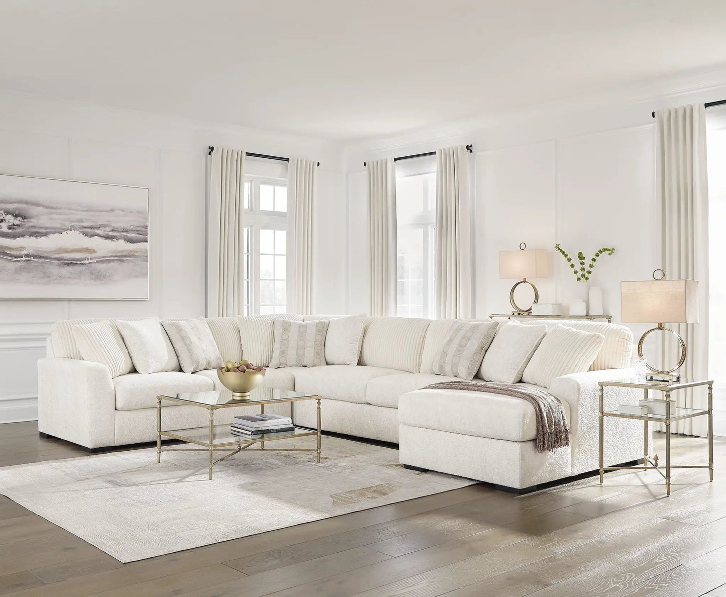 Chessington - Sectional in cream upholstery by Unique Piece Furniture with plush cushions on Tampa Home & Garden Store