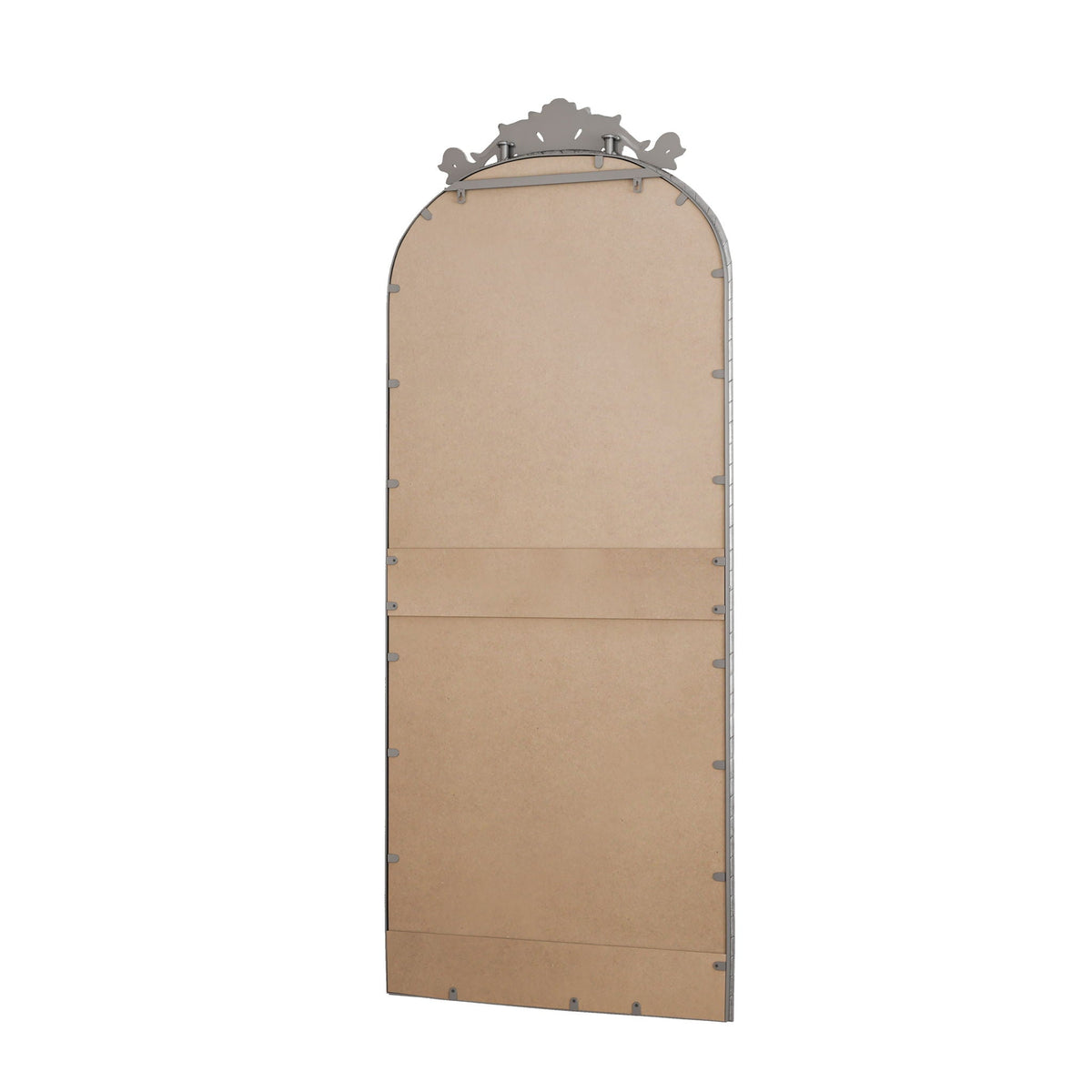 Vintage arched full body mirror back view with carved applique on Tampa Home & Garden Store