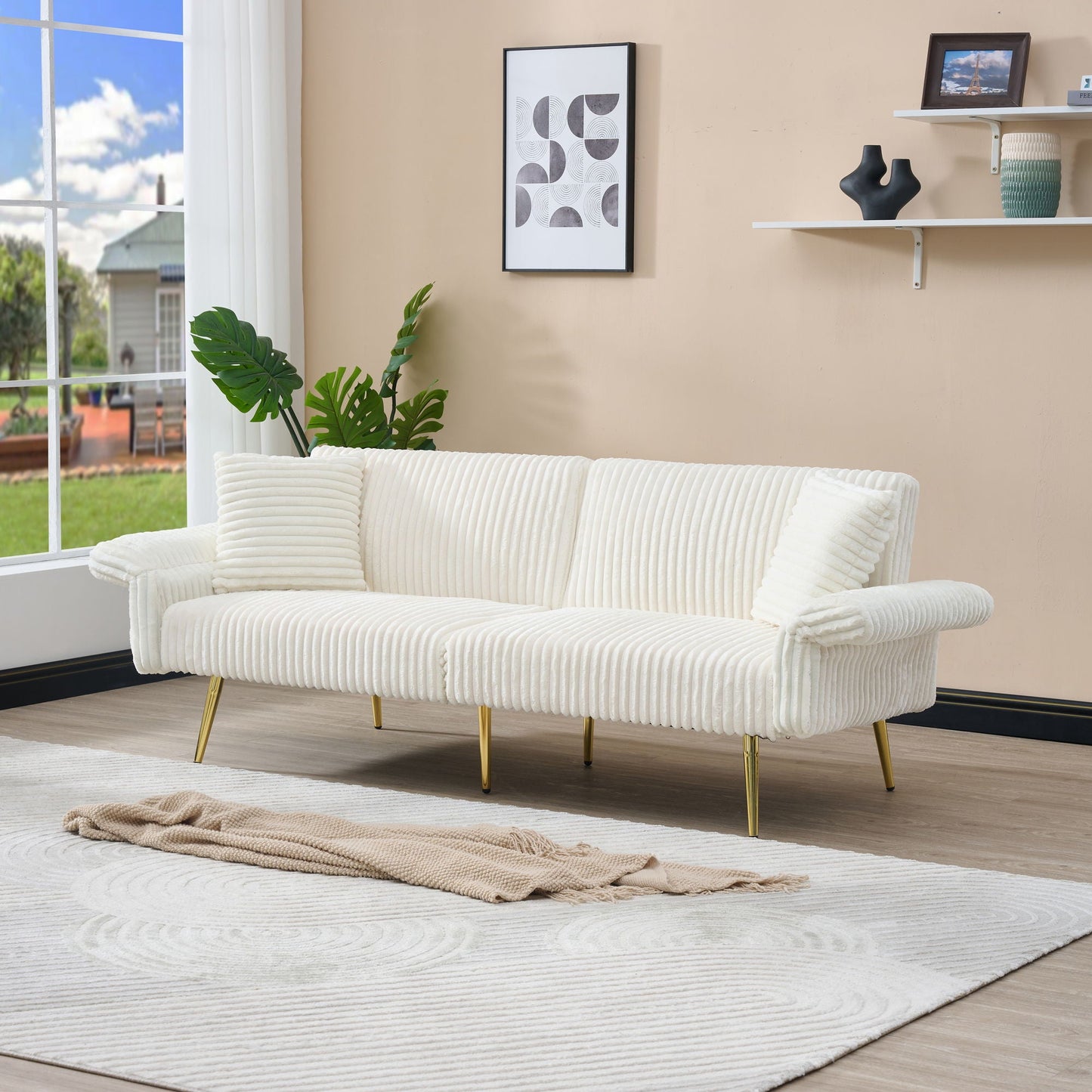 Luxury Foldable Double Sofa Bed With Armrests