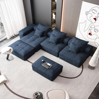 Modern oversized DIY modular sectional sofa with pillows in blue fabric by HouseOfZazla on Tampa Home & Garden Store