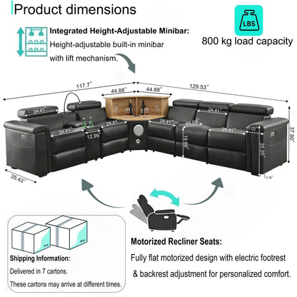 5 Seater L Shaped Recliner Sofa with Air Leather