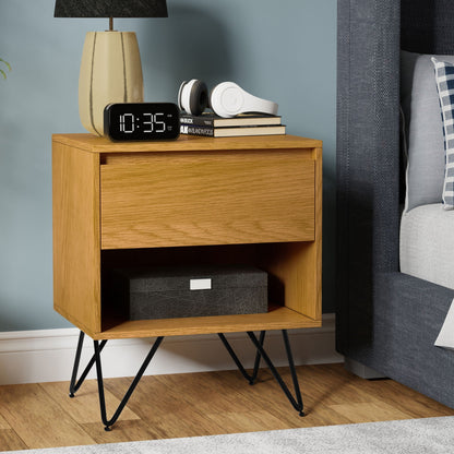 Hunter Nightstand with real wood veneer, dark or light brown, HouseOfZazla on Tampa Home & Garden Store
