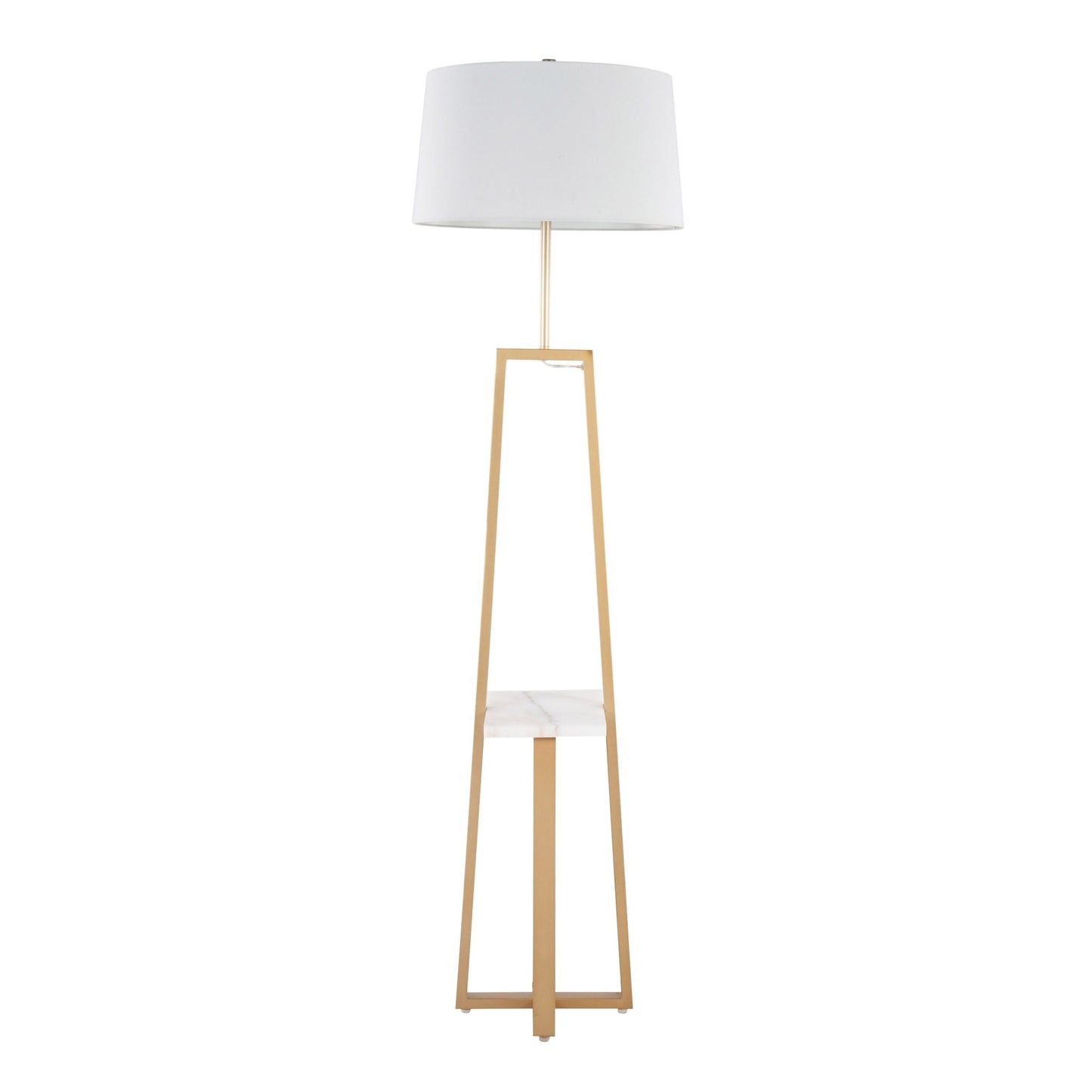 Cosmo floor lamp with white drum shade, gold-tone tripod legs, and marble base by HouseOfZazla on Tampa Home & Garden Store