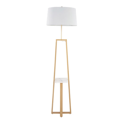 Cosmo floor lamp with white drum shade, gold-tone tripod legs, and marble base by HouseOfZazla on Tampa Home & Garden Store