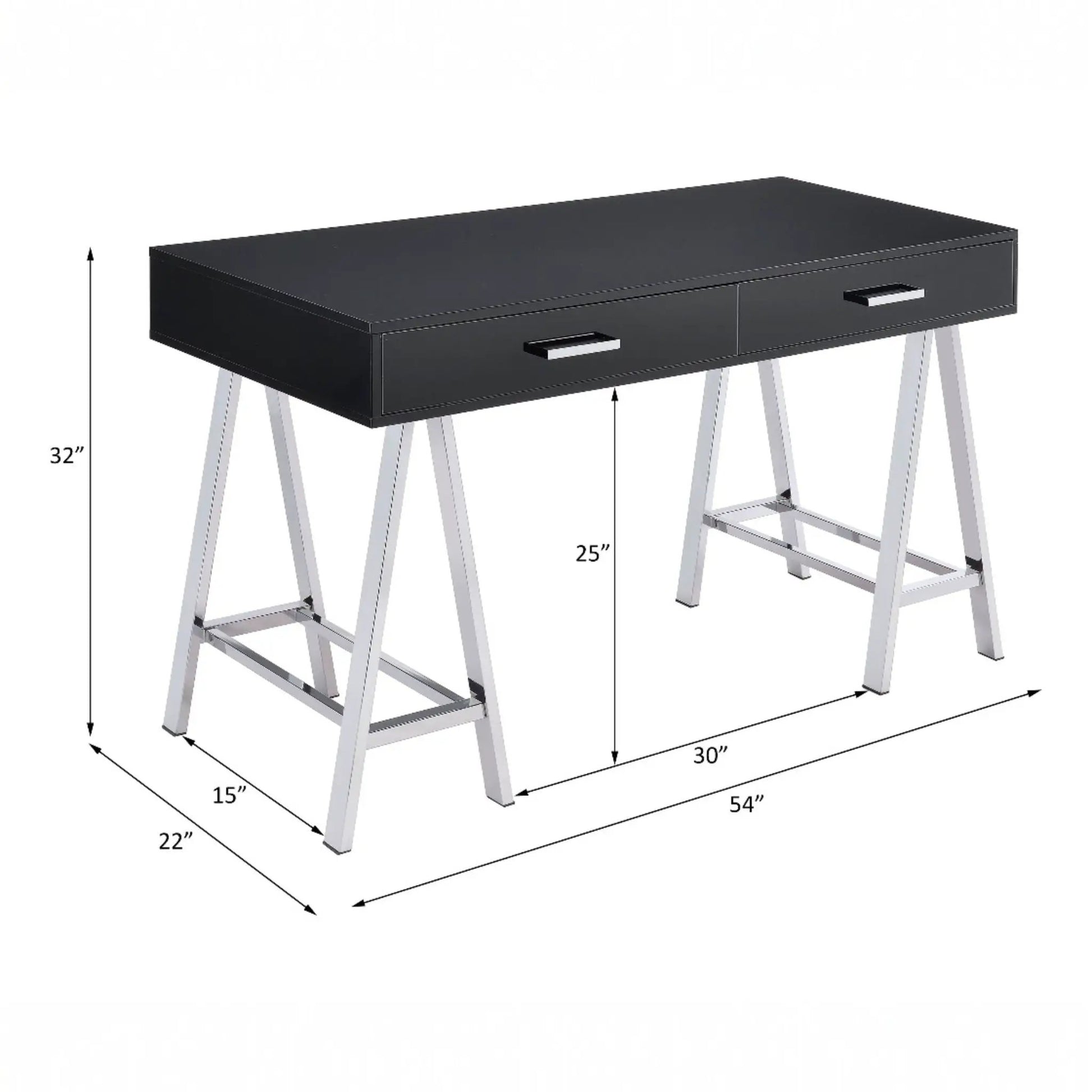 Coleen high-gloss black writing desk with USB, 2 drawers, metal legs by Unique Piece Furniture on Tampa Home & Garden Store