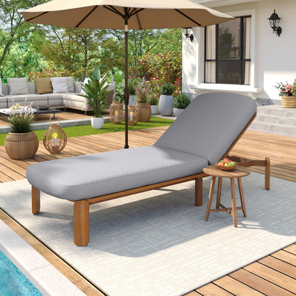 Outdoor chaise lounge with adjustable backrest in gray cushion and wood frame HouseOfZazla on Tampa Home & Garden Store