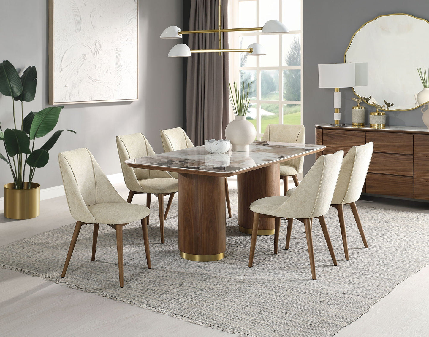 Willene ceramic top dining table walnut by HouseOfZazla with marble-look ceramic surface on Tampa Home & Garden Store