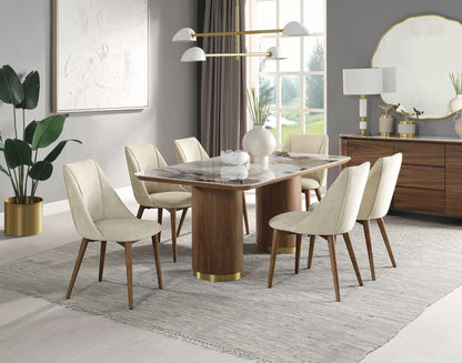 Willene ceramic top dining table walnut by HouseOfZazla with marble-look ceramic surface on Tampa Home & Garden Store