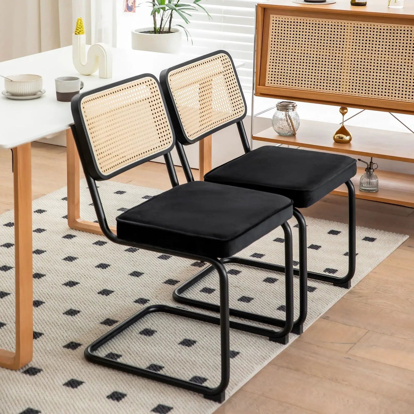 Rattan Accent Dining Chairs With Painted Legs