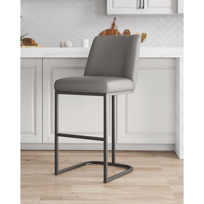 Serena Barstool bar height 28–30 in grey upholstery, metal frame by HouseOfZazla on Tampa Home & Garden Store