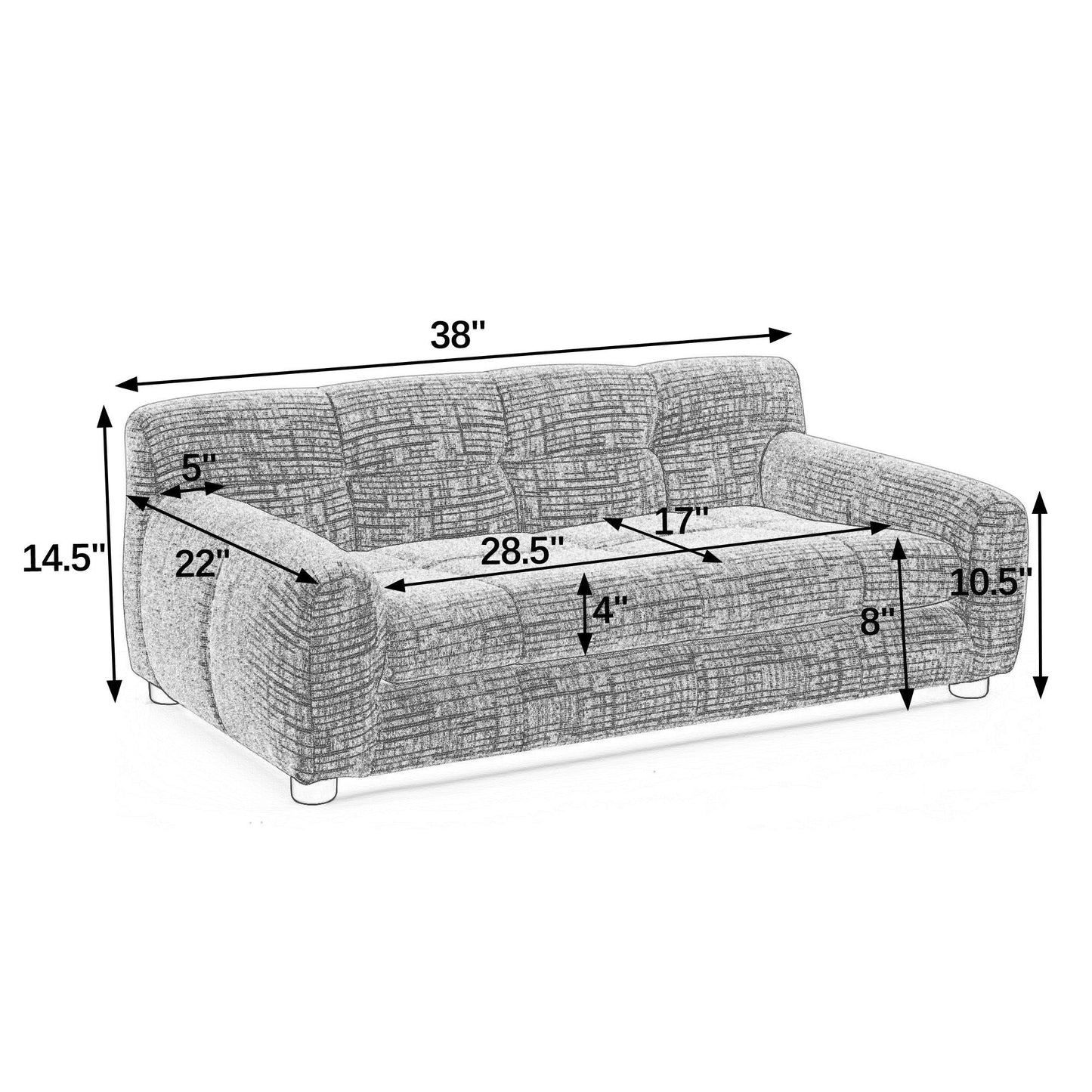 Modern Pet Sofa With Backrest And Armrests in grey textured fabric 38-inch length HouseOfZazla on Tampa Home & Garden Store