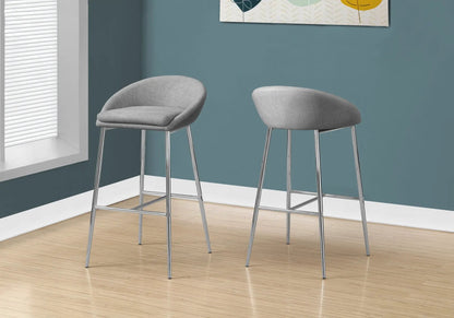 Bar height stools set of 2 in gray fabric with chrome legs, contemporary curved-back design on Tampa Home & Garden Store