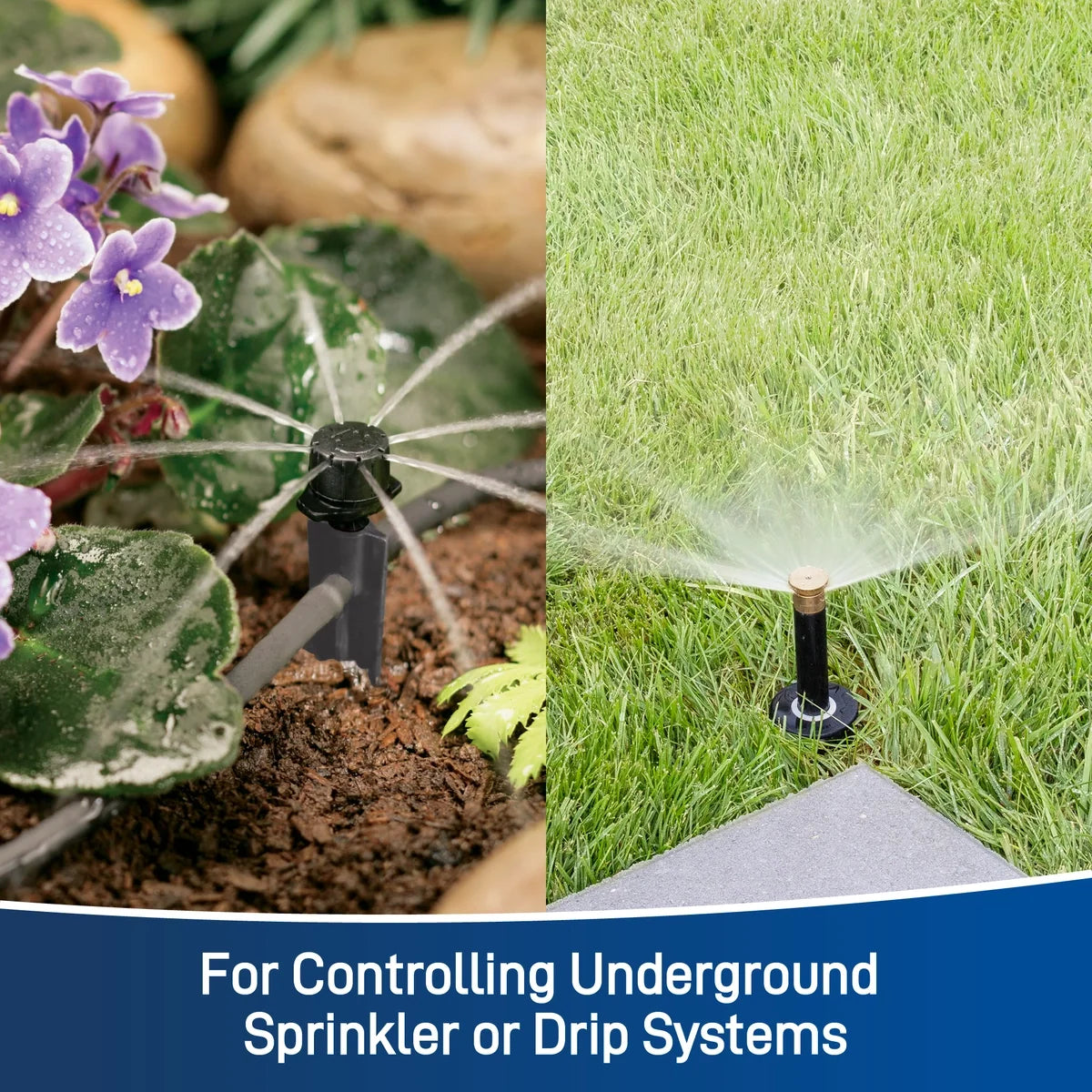 Orbit Irrigation 4-Station Indoor Easy Dial Sprinkler Timer controller, black; two sprinkler components shown on Tampa Home & Garden Store