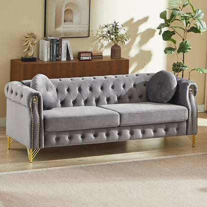 Plush and 82 Inch Velvet Chesterfield Sofa
