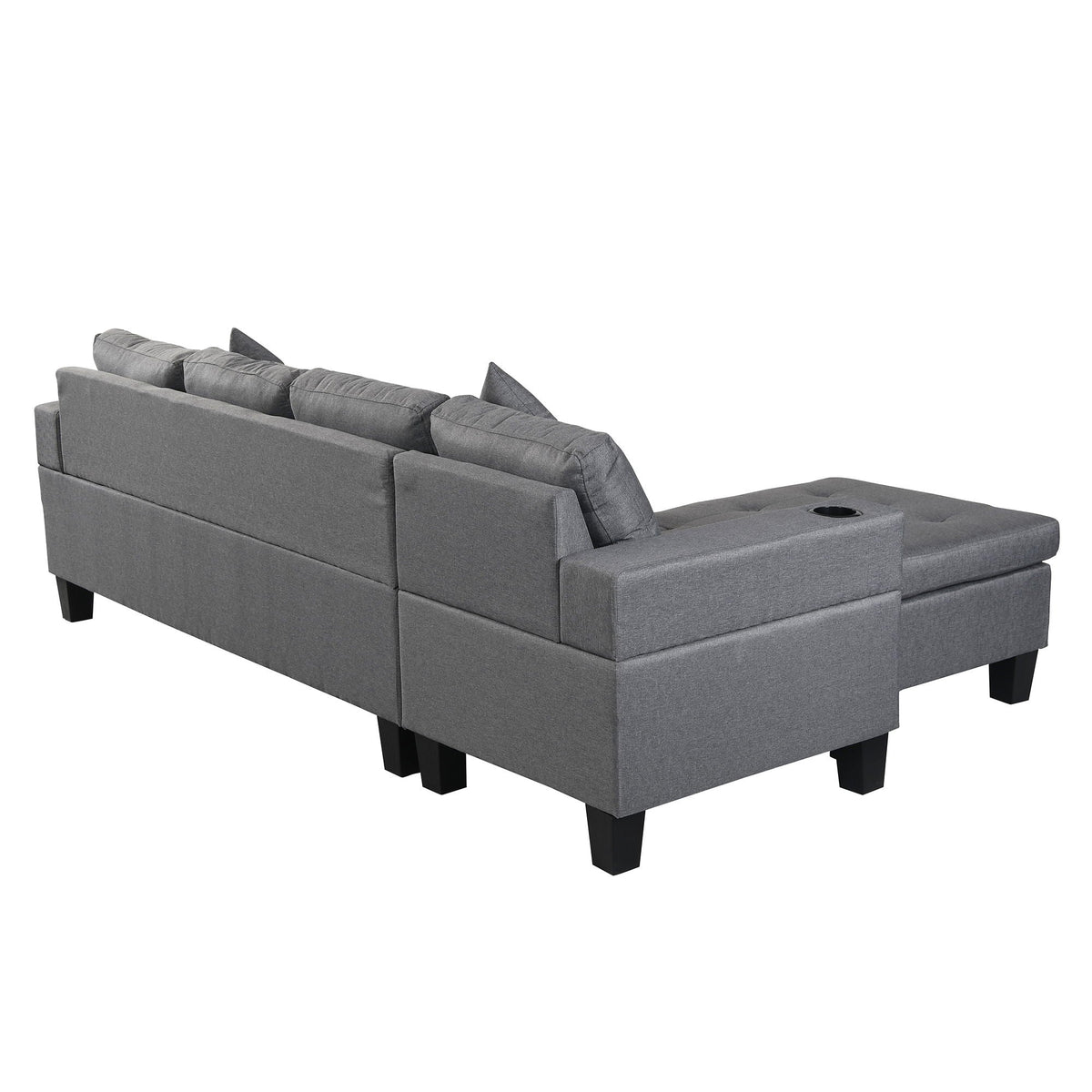 Modern sectional sofa set with L-shaped chaise, gray fabric, 4-seat, cup holder on Tampa Home & Garden Store