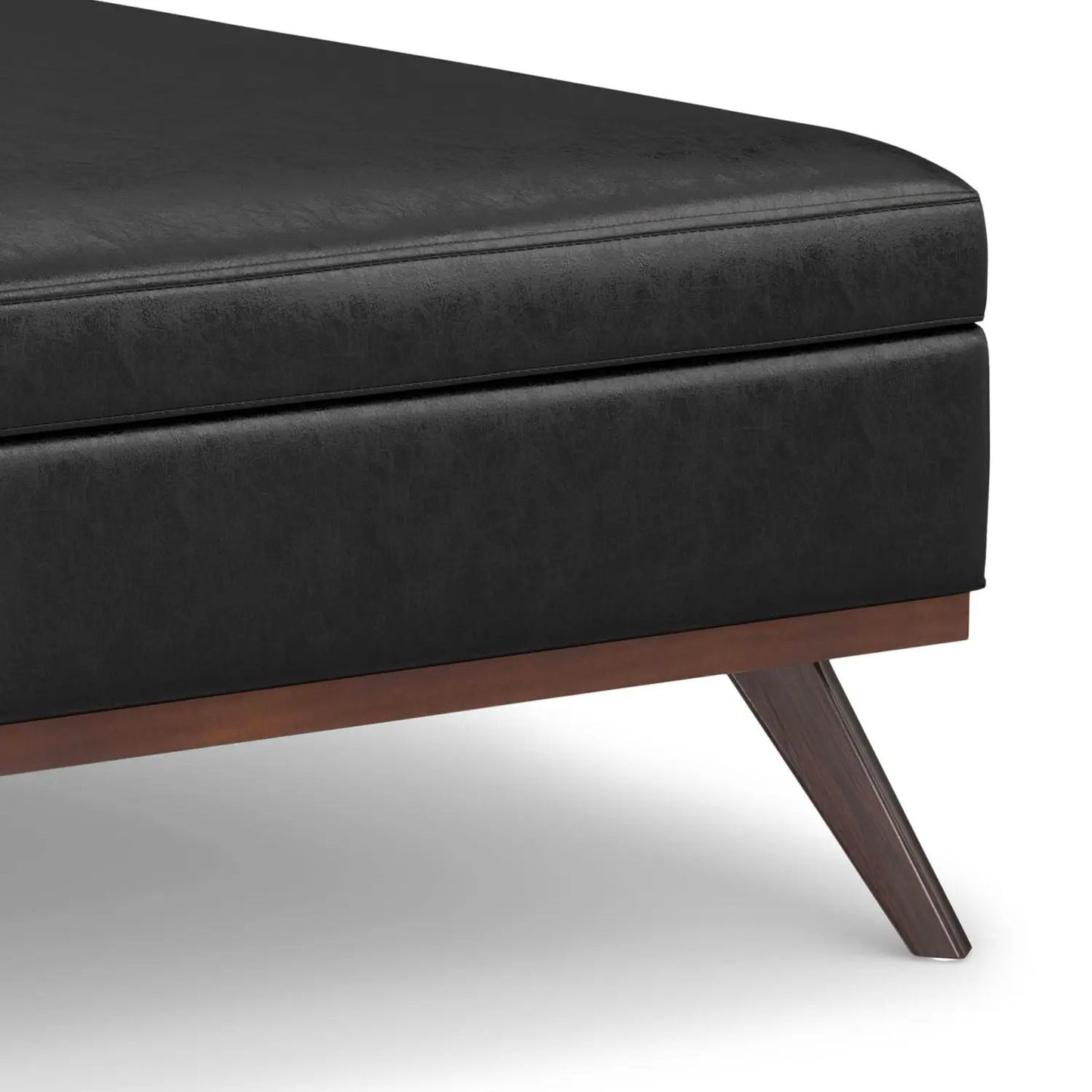 Owen storage ottoman in black faux leather with wood legs Unique Piece on Tampa Home & Garden Store