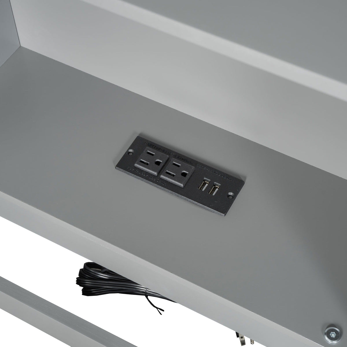 Twin Long Floor Bed with Storage Cabinets and USB Ports in Gray, built-in outlet panel on Tampa Home & Garden Store