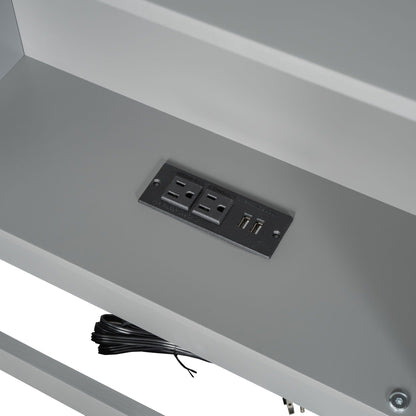 Twin Long Floor Bed with Storage Cabinets and USB Ports in Gray, built-in outlet panel on Tampa Home & Garden Store