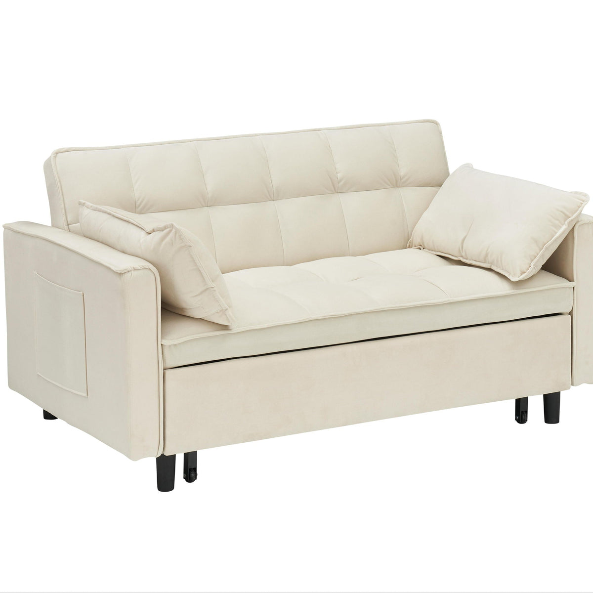 Sofa Bed With Pockets by HouseOfZazla in beige fabric, 3-in-1 sleeper ottoman on Tampa Home & Garden Store