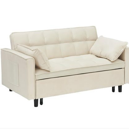 Sofa Bed With Pockets by HouseOfZazla in beige fabric, 3-in-1 sleeper ottoman on Tampa Home & Garden Store