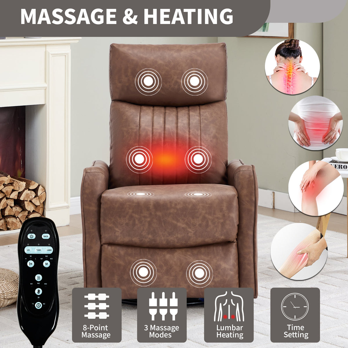 Brown heat massage manual recliner chair by HouseOfZazla with massage zones on Tampa Home & Garden Store