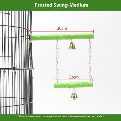 Parrot Solid Wood Stand Rod Swing Grinding Claw Toy, green fuzzy bars with bells and chains on Tampa Home & Garden Store