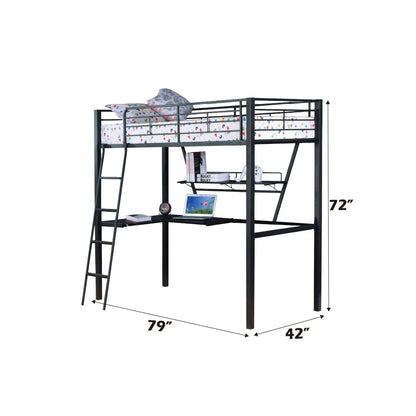 Senon Twin Loft Bed with Desk Black Silver