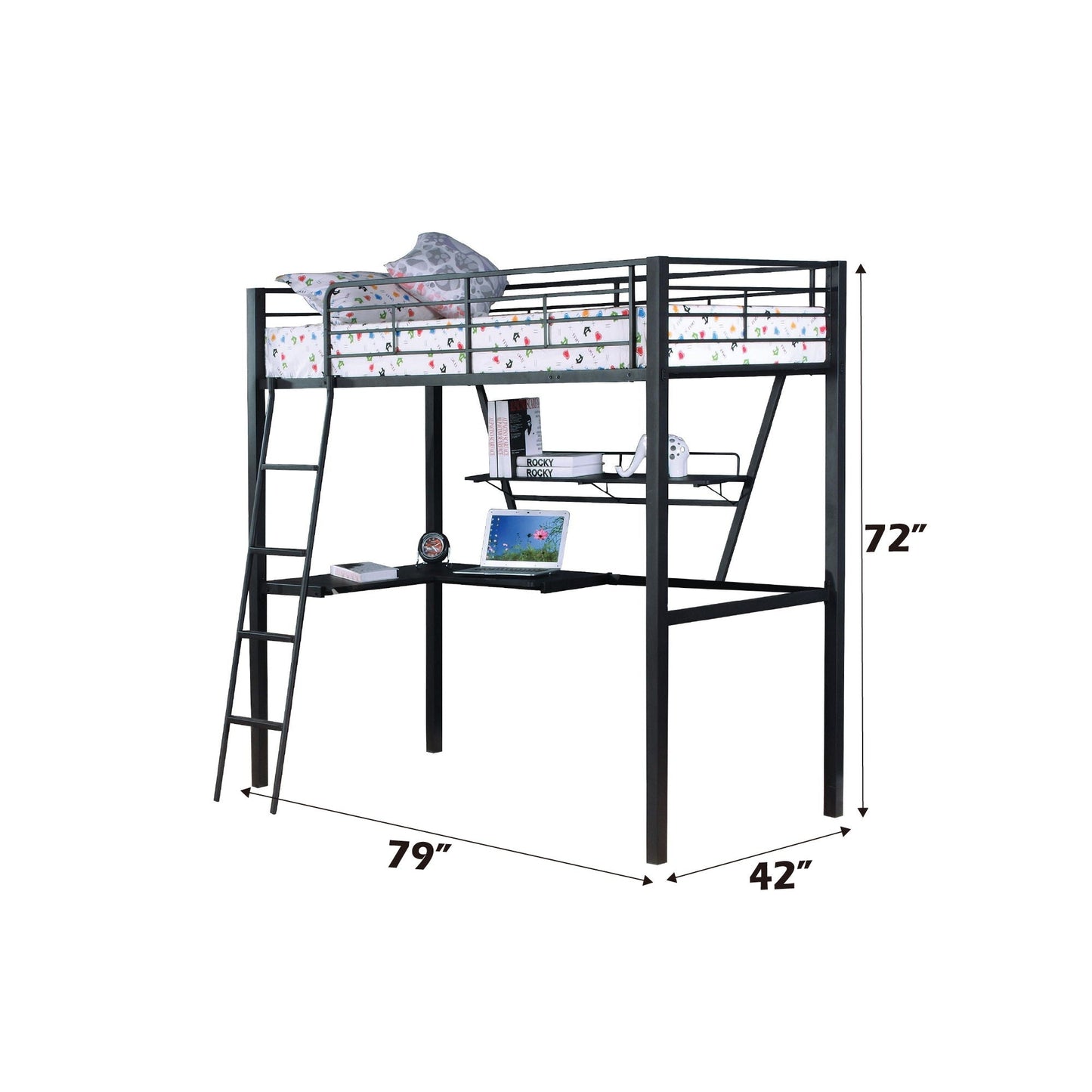 Senon Twin Loft Bed With Desk black/silver loft bed with integrated desk HouseOfZazla on Tampa Home & Garden Store
