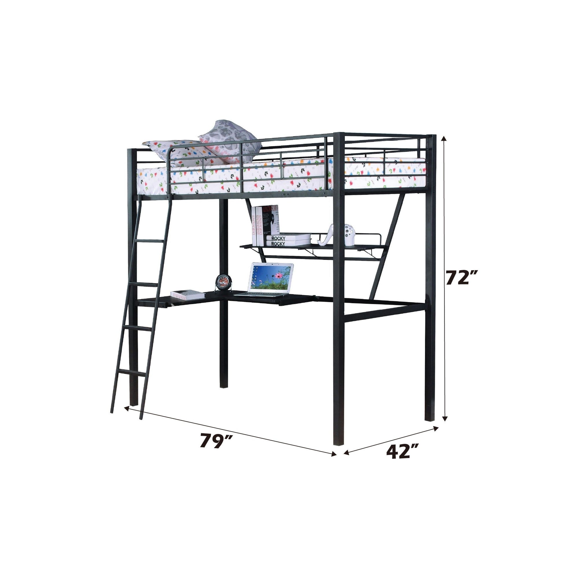 Senon Twin Loft Bed With Desk black/silver loft bed with integrated desk HouseOfZazla on Tampa Home & Garden Store