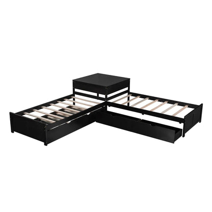 L-shaped platform bed with built-in desk, trundle and drawers in black finish on Tampa Home & Garden Store