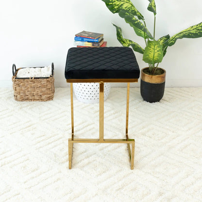 Joel Mid Century Modern Luxury Upholstered Stool black quilted seat with gold legs on Tampa Home & Garden Store