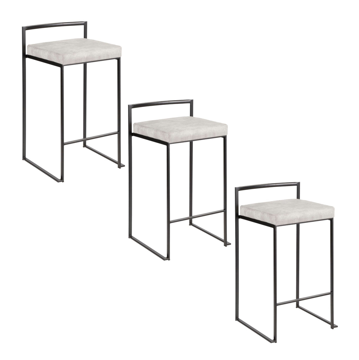 3 stackable counter stools with cushioned gray seats and black metal frames HouseOfZazla on Tampa Home & Garden Store