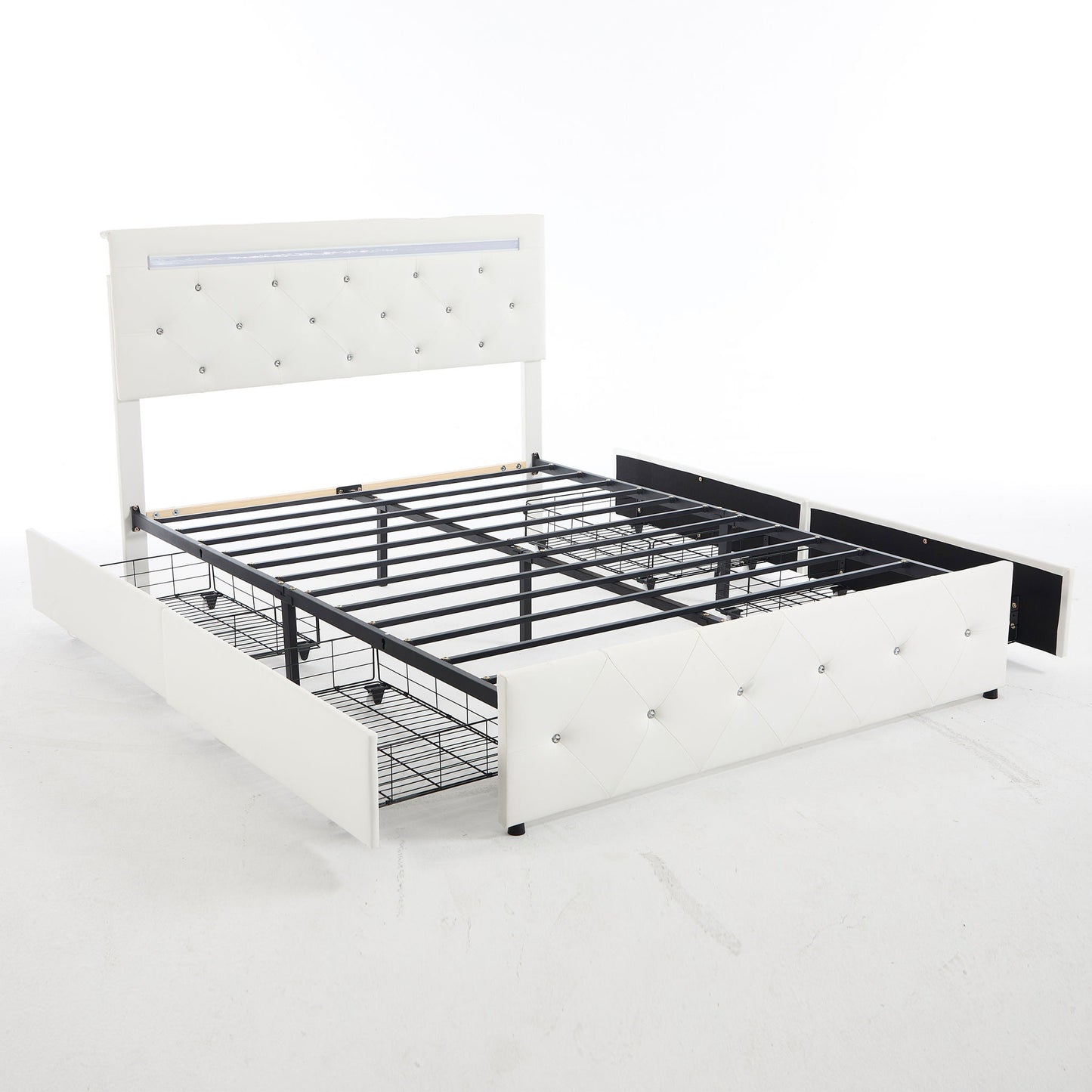 Upholstered Bed Frame with LED Lights Storage