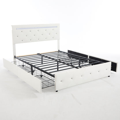 Upholstered Bed Frame with LED Lights Storage