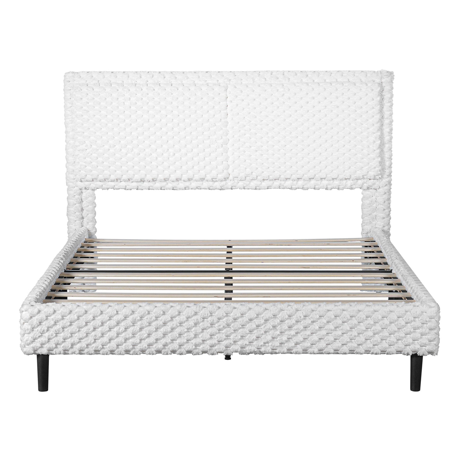 Soft Bed Backrest Upholstered Bench in white woven fabric with black legs - HouseOfZazla on Tampa Home & Garden Store